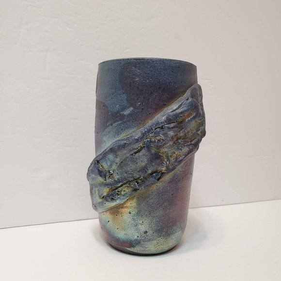 Iridescent Metallic Raku Pottery Vase, Signed - Picture 2 of 11